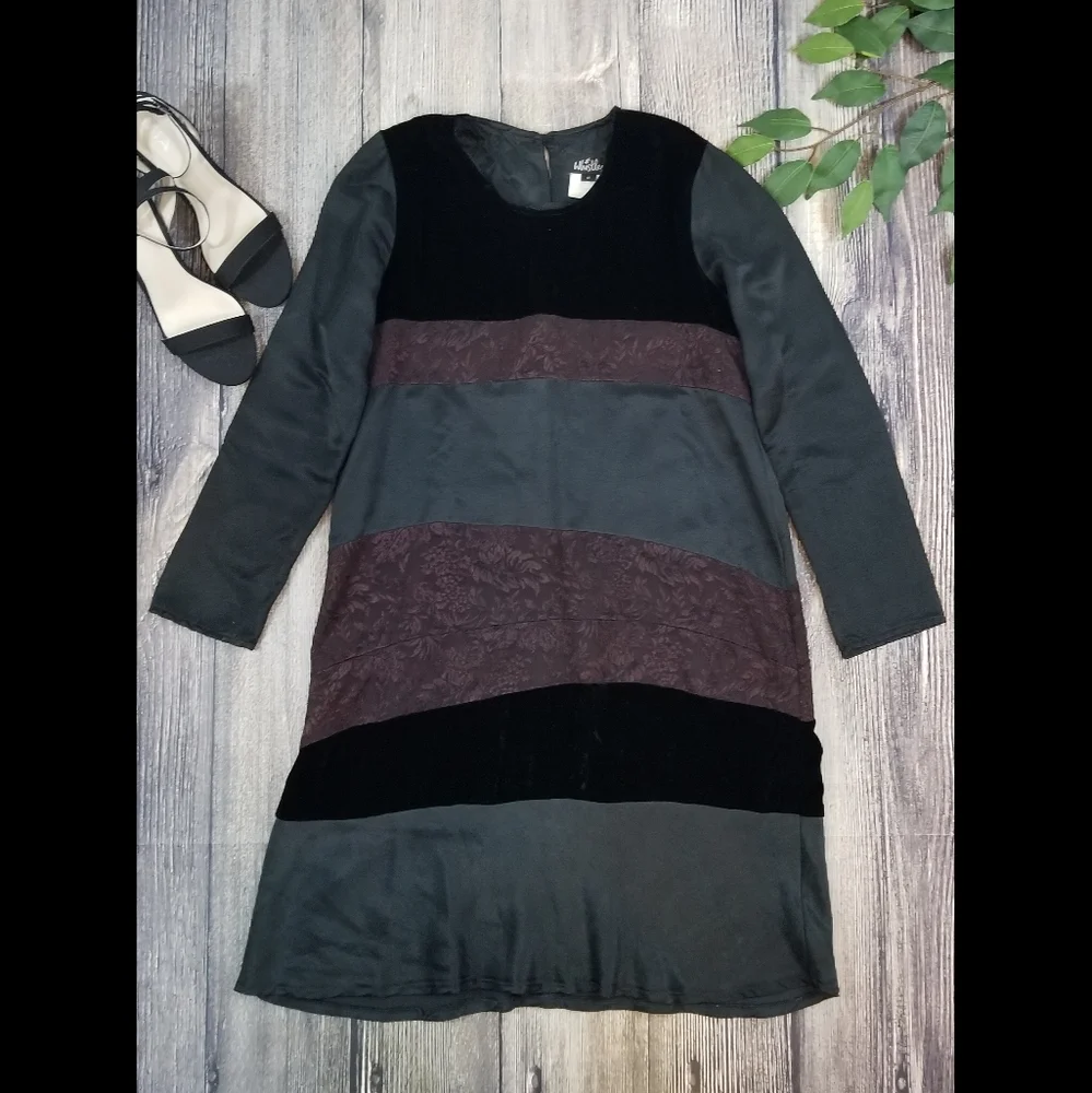 Whistles Vintage Wool Silk Velvet Color Block Midi Dress